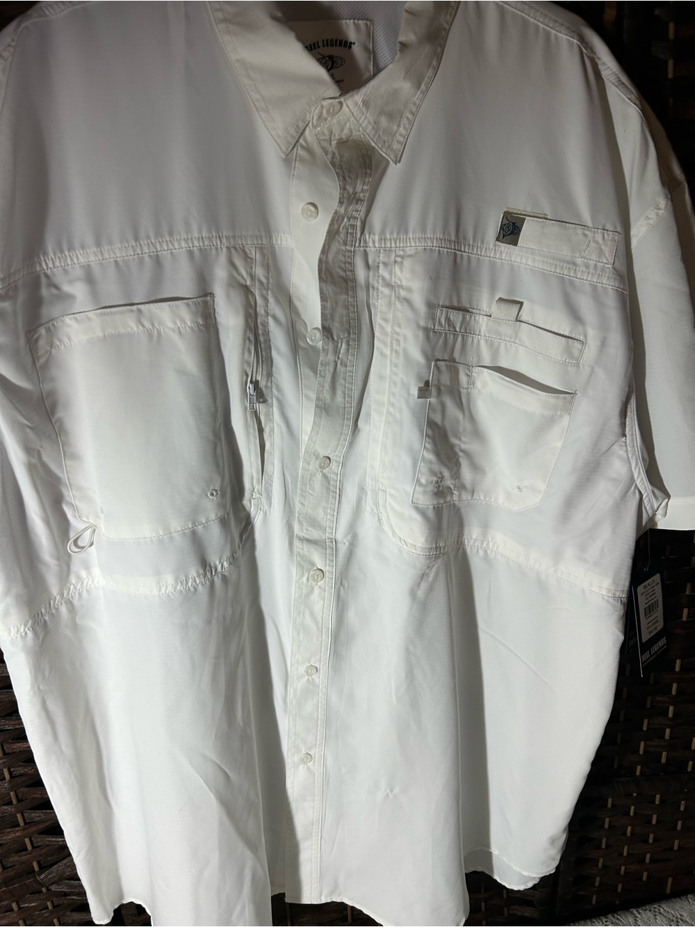 Reel Legends Men's White Short-Sleeve Utility Button-Down Shirt